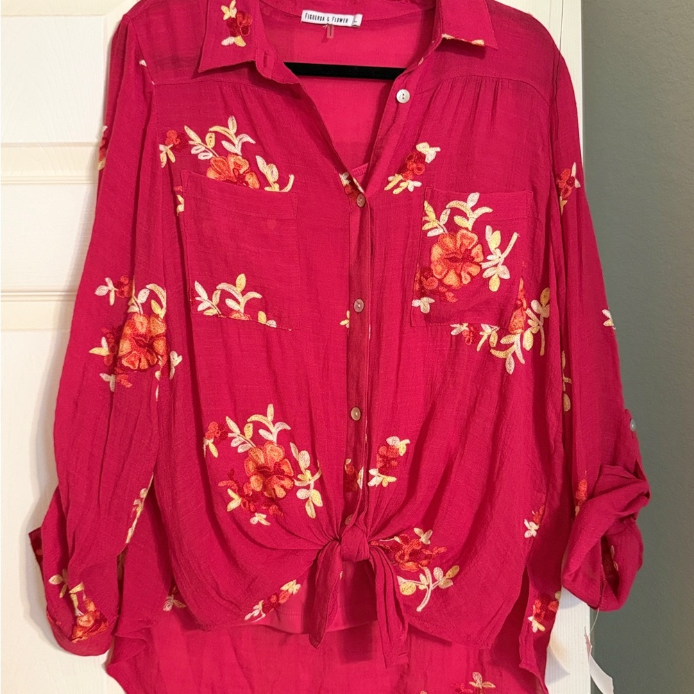 Forever 21 Red Floral Button-Down Shirt